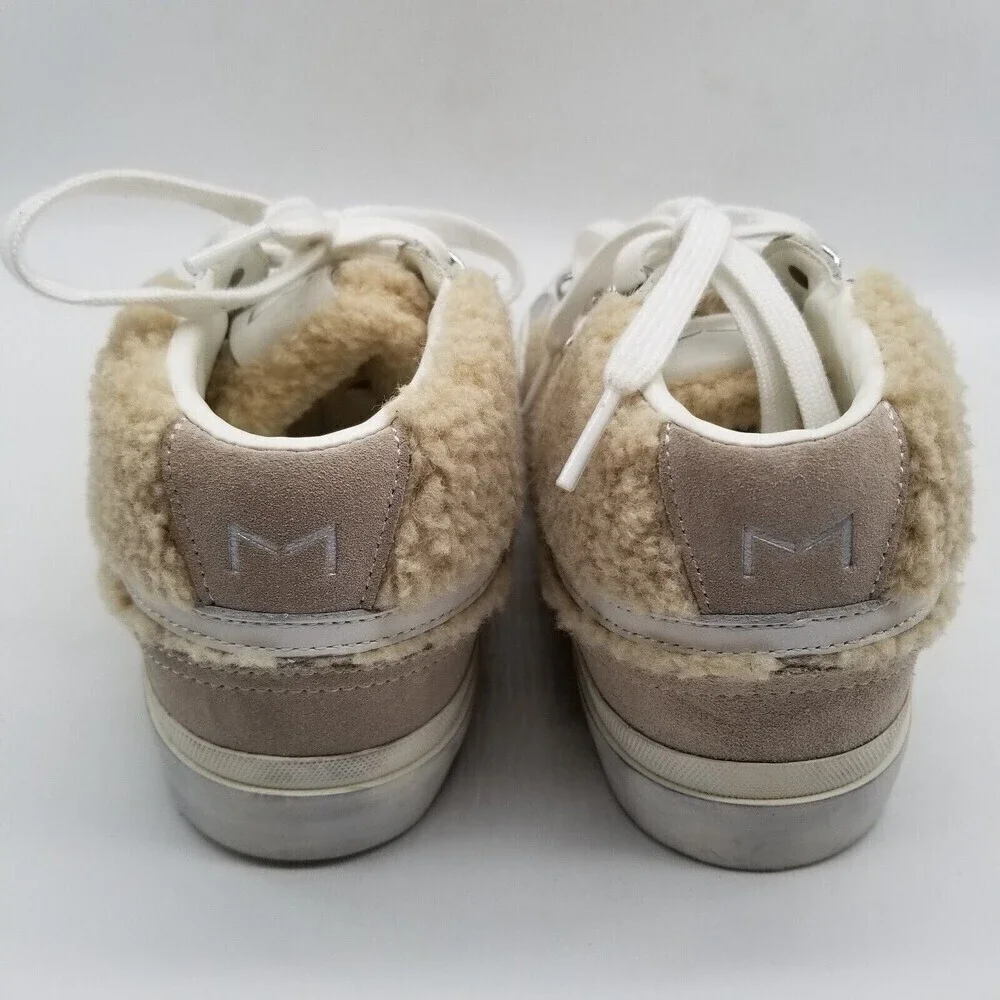 Marc Fisher Women Merin‎ 2 Sneakers Fur Trim White Leather 8